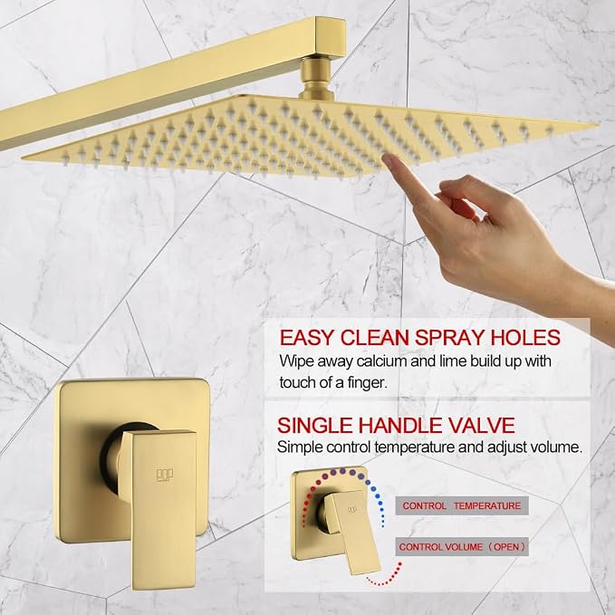 POP SANITARYWARE Shower Faucet Set Brushed Gold Bathroom Rainfall 10 Inch - Image 5