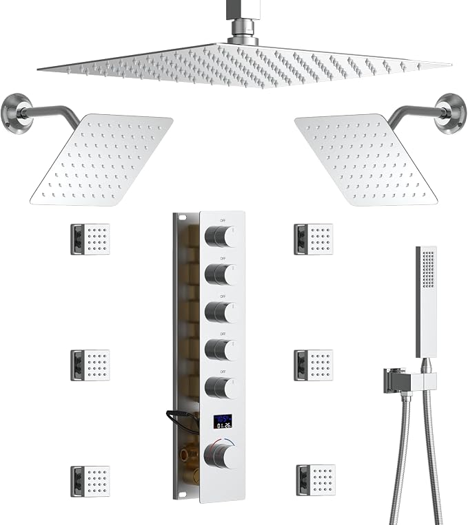 Triple Shower Head Shower System Chrome Full Body Shower System by WHSHOWER