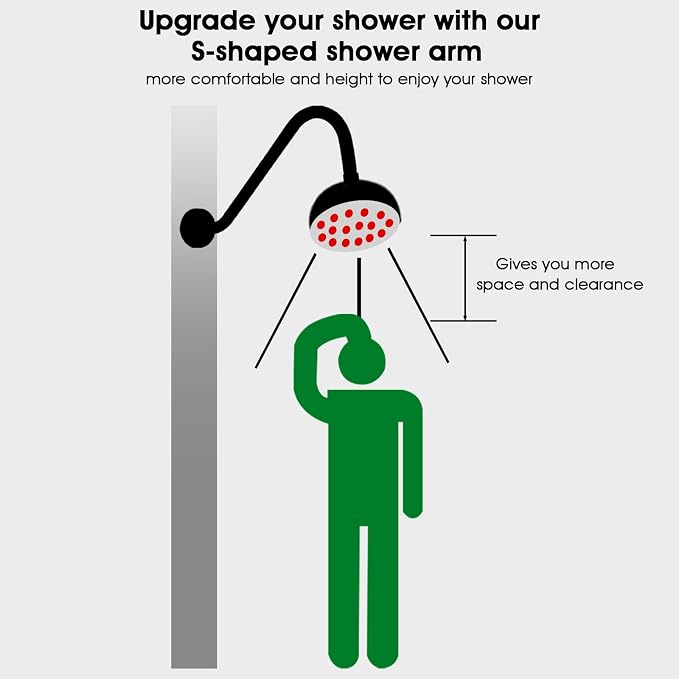 Shower Head Arm 10 Inch Brushed Nickel, RAINREVIVE S Shaped Shower Head - Image 7