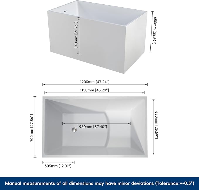 47" Acrylic Freestanding Bathtubs, Stand Alone Tub, Japanese Soaking Tubs - Image 7