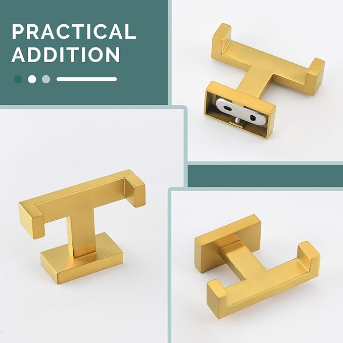 Angle Simple Double Towel Hook Brassy Gold 2 PCS, SUS304 Stainless Steel - Image 8