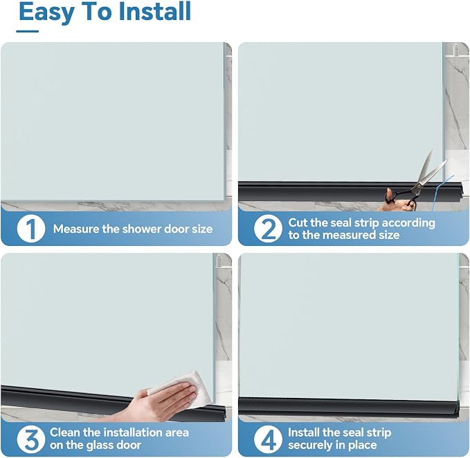 Shower Door Bottom Seal Strip, Fits 6mm Thick Glass, Prevents Leaks, Easy - Image 4