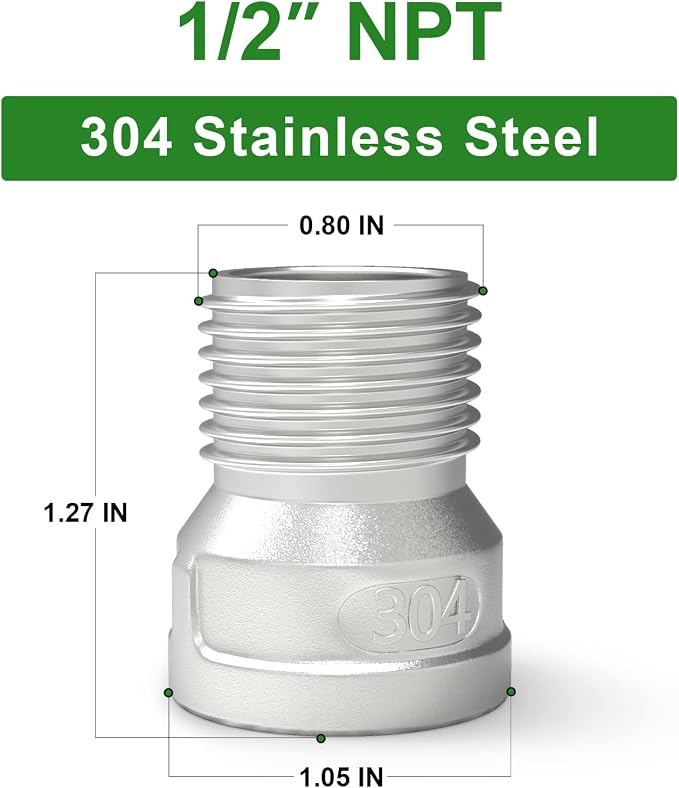 TAISHER 10PCS 304 Stainless Steel Pipe Fitting, 1/2" Male NPTx 1/2" Female NPT - Image 2