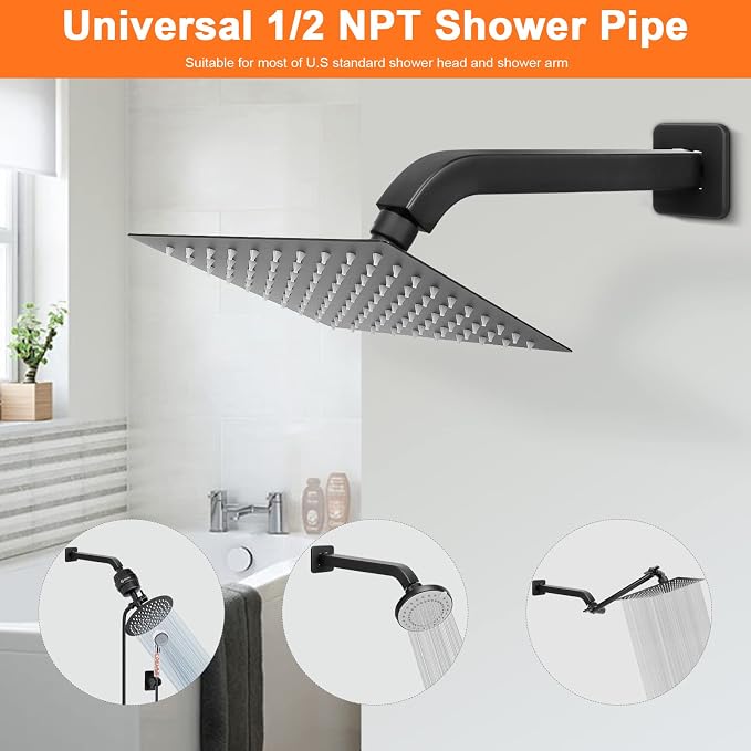 HarJue Shower Arm with Flange and Teflon Tape, Wall Mounted Square Shower Pipe - Image 4