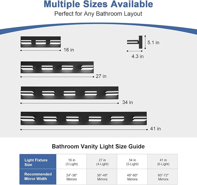 Modern LED Small Bathroom Lights Fixtures, Metal Black Acrylic Wall Lighting - Image 4