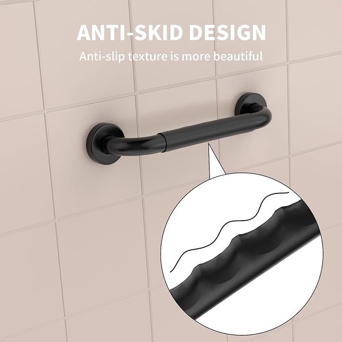 20 Inch Shower Grab Bar w/Anti Slip Rubber Grip, Munzong Black Stainless Steel - Image 6