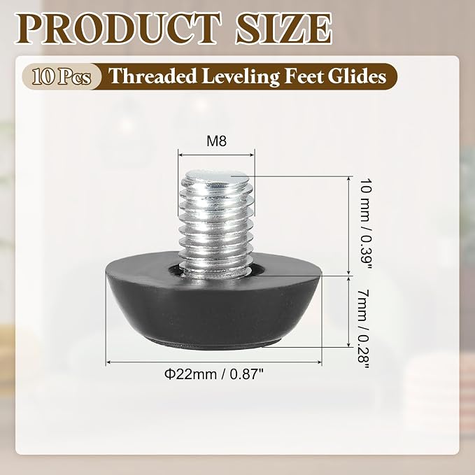 PATIKIL 10 Pcs M8 x 10mm Thread Adjustable Furniture Levelers, Furniture Feet - Image 2