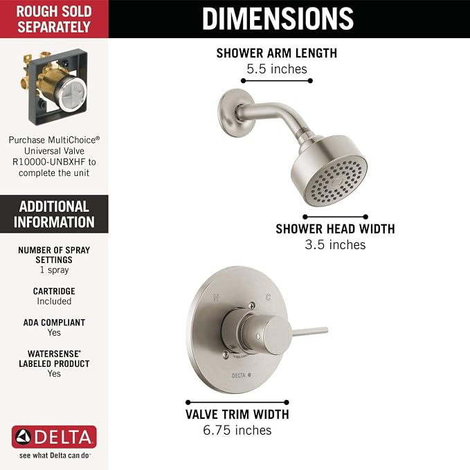 Delta Modern 14 Series Shower Faucet Set, Brushed Nickel Shower Head and Handle - Image 3