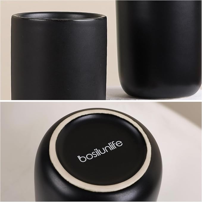 BosilunLife Ceramic Toothbrush Holder - 12oz Bathroom Toothbrush Holder Black - Image 6