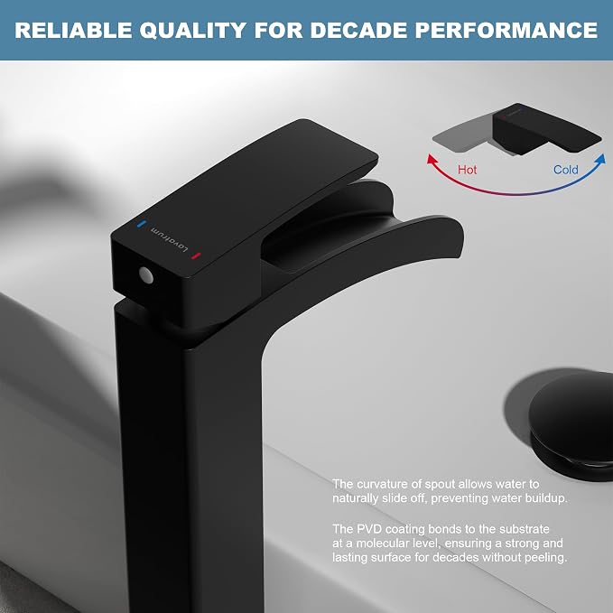 Bathroom Faucet Tall Vessel Faucet Matte Black Waterfall Deck Mount Single - Image 5
