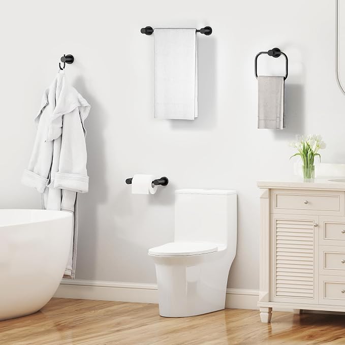 4-Pieces Bathroom Hardware Set Black, Stainless Steel 16 Inch Towel Bar Set - Image 7