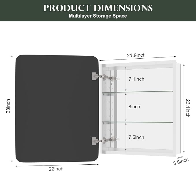 WallBeyond Bathroom 22x28 Inch Black Recessed Medicine Cabinet - Image 2