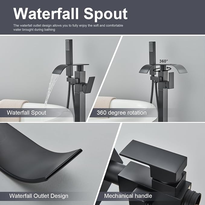 Senlesen Matte Black Free Standing Tub Faucet Floor Mounted Tub Filler Faucet - Image 4