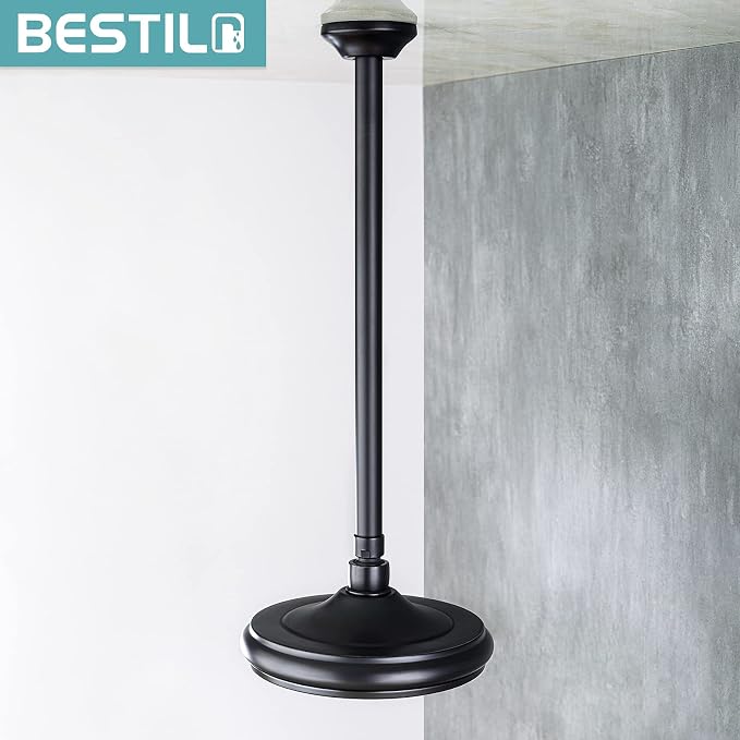 BESTILL 16 Inch Ceiling Mount Rain Shower Head Arm and Flange, Matte Black - Image 2