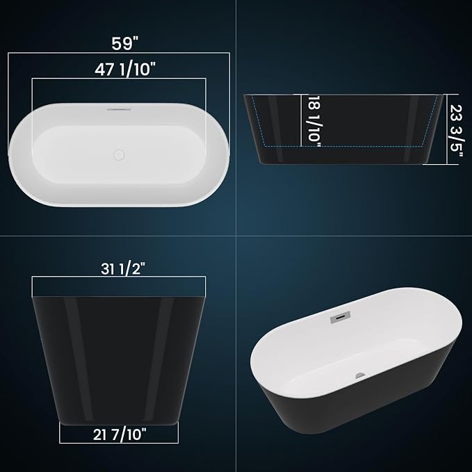 Freestanding Bathtubs 59 Inch Acrylic Freestanding Bathtub – Black Exterior - Image 3