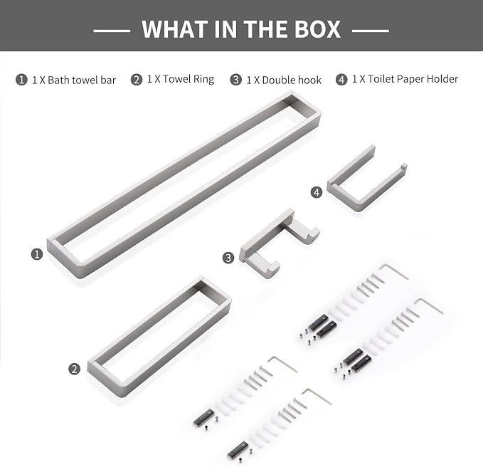 YACVCL 4-Piece Bathroom Hardware Accessories Set Polished Chrome Towel Bar Set - Image 7