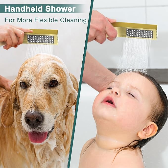 Shower Faucet Set Brushed Gold Shower System, Starbath 12" Rain Shower Head and - Image 5