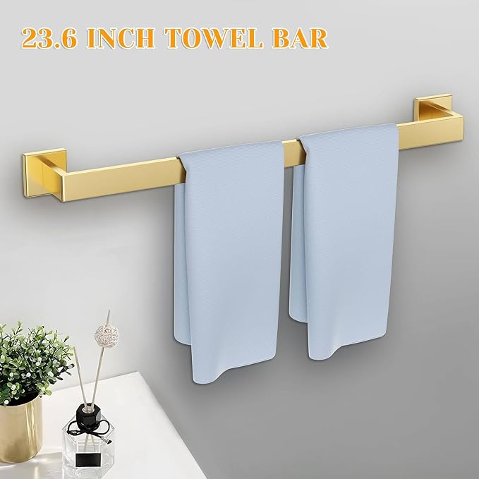 10 Pieces Brushed Gold Towel Bar Set Bathroom Hardware Accessories Set Upgraded - Image 2
