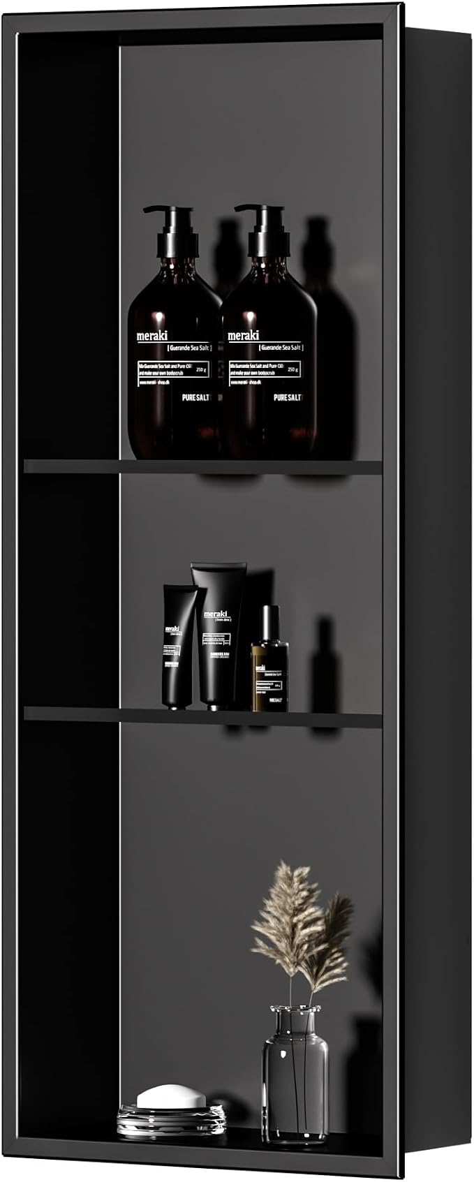 Neodrain 12X30 in Shower Niche, Matte Black 3 Layers Shower Shelf Stainless - Image 7