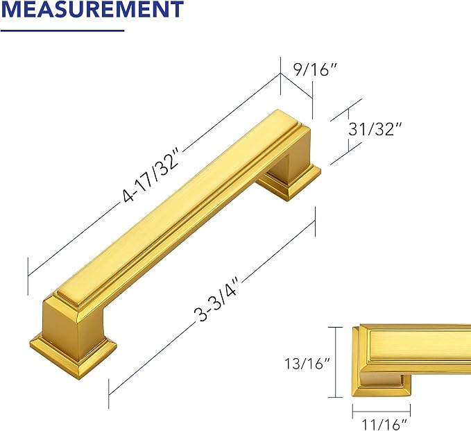 Ravinte Hardware 5 Pack Brushed Brass Cabinet Pulls, 3-3/4 Inch Hole Center - Image 2
