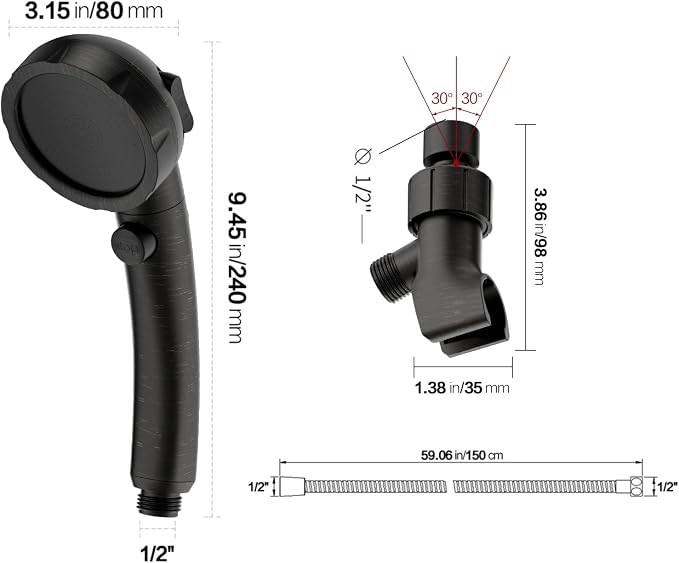 KAIYING High Pressure Oil-Rubbed Bronze Handheld Shower Head - Image 6