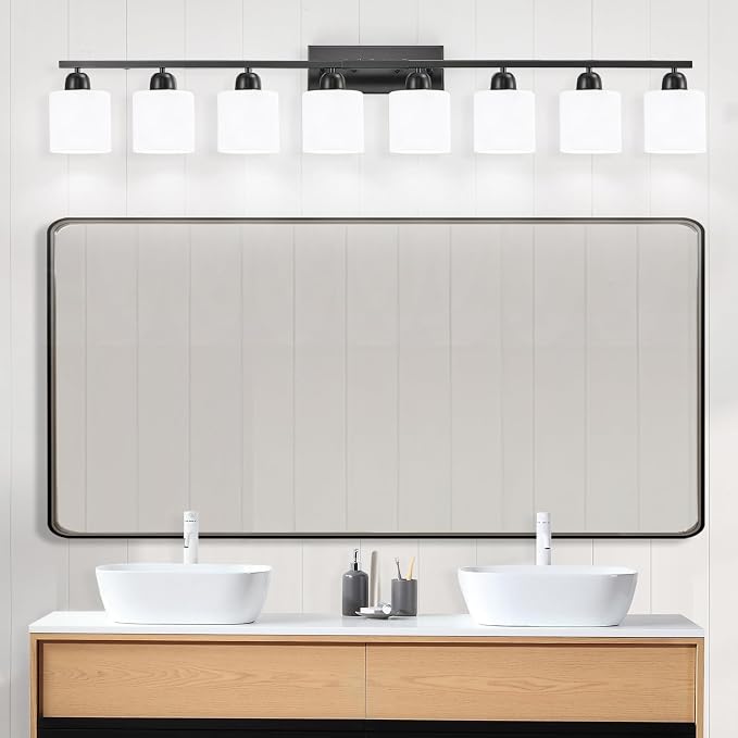 8 Light Black Bathroom Light Fixtures Over Mirror - Image 7