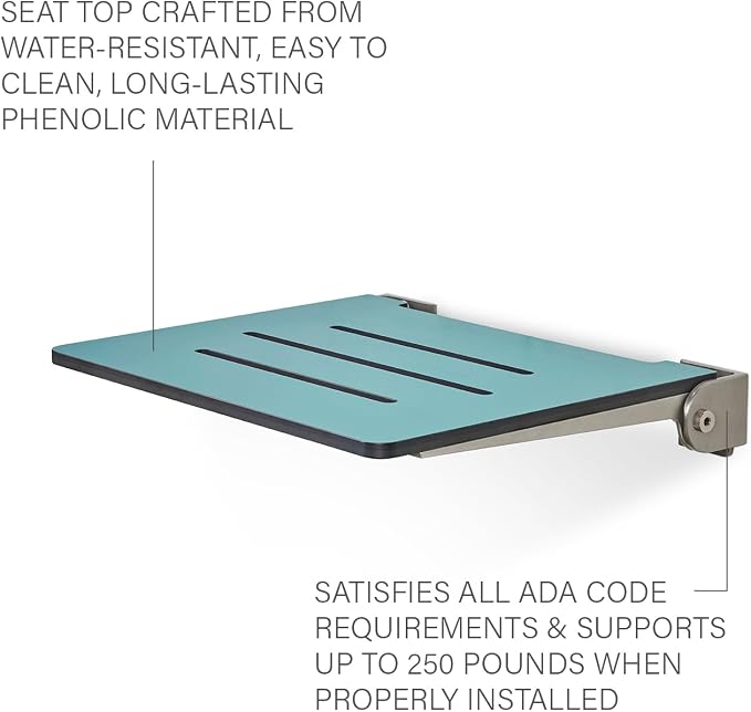 18 inch Silhouette Slimline Folding Wall Mount Shower Bench Seat, Teal Seat - Image 4
