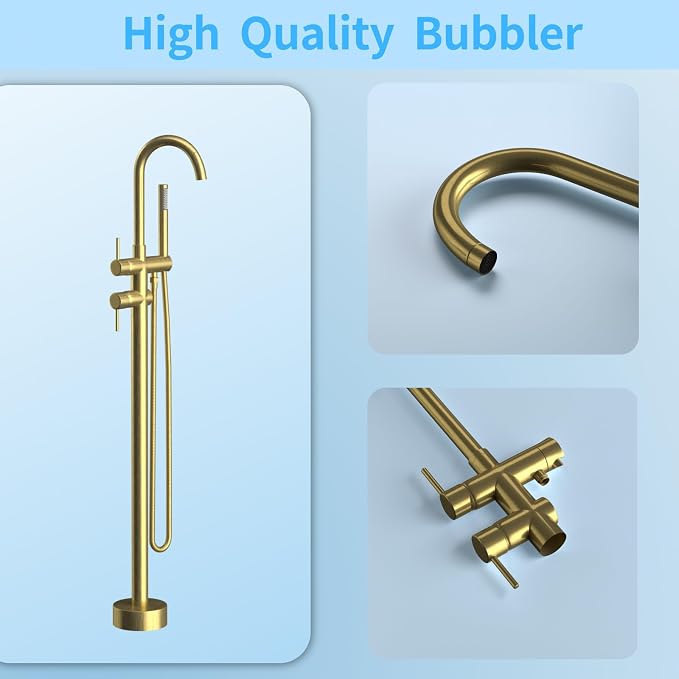 Freestanding Bathtub Faucet, Tub Filler Floor Mount Stand Bathtub Faucet Brass - Image 5