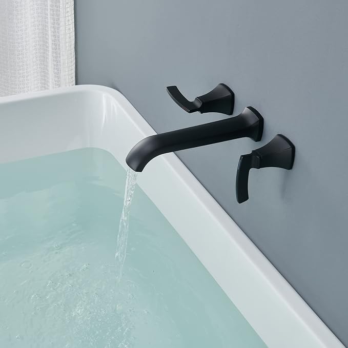 Tub Filler Wall Mount Tub Faucet Black High Flow Long Spout Reach Roman Bathtub - Image 4