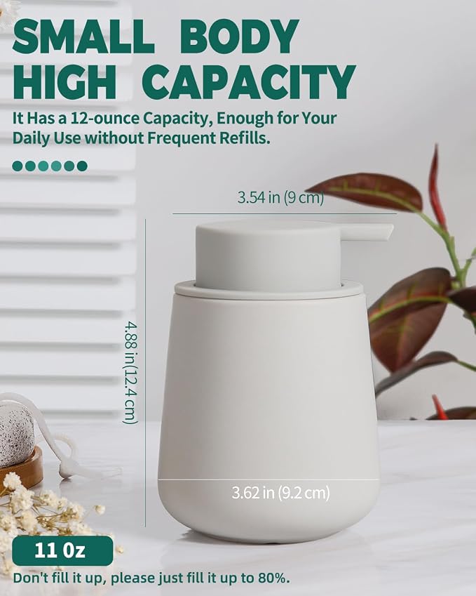 Bosilunlife Ceramic Foaming Soap Dispenser - 12oz Matte Grey Foam Hand Wash - Image 3