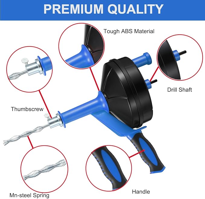Drain Auger, Clog Remover with Drill Adapter, 25 Feet Flexible Plumbing Snake - Image 2