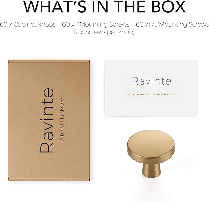 Ravinte 60 Pack Drawer Pulls 1-1/4 Inch Kitchen Cabinet Knobs Solid Round - Image 6