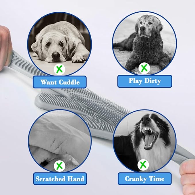 Pet Grooming Gloves Pet Hair Remover Cat, Dog Washing Gloves Silicone Heat - Image 5