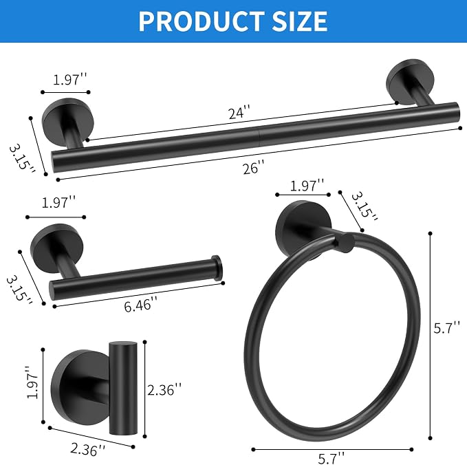 Matte Black Bathroom Accessories, Bathroom Hardware Set, SUS304 Stainless Steel - Image 2