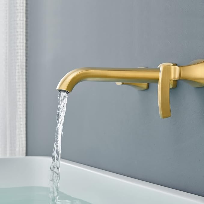 Wall Mount Tub Faucet High Flow Roman Tub Filler Long Spout Reach Brushed Gold - Image 5
