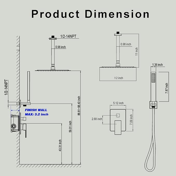 Ceiling Mount Shower System, High-Pressure Showerheads Set - Image 6