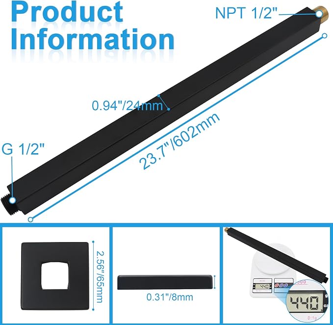 Shower Arm with Flange 24 Inches Ceiling Mount Square Straight Extender - Image 6