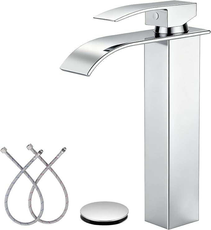 LIFG Chrome Vessel Sink Faucet, Tall Waterfall Bathroom Faucet, Single Handle by LUFG