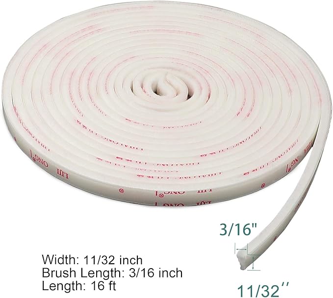 TORRAMI Door Brush Sweep Seal Tape 11/32 inch x 3/16 inch x 16 ft, Brush Door - Image 2
