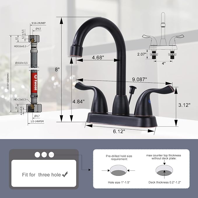 Oil Rubbed Bronze Bathroom Faucet, ARCORA 4 Inch Centerset Bathroom Sink Faucet - Image 6