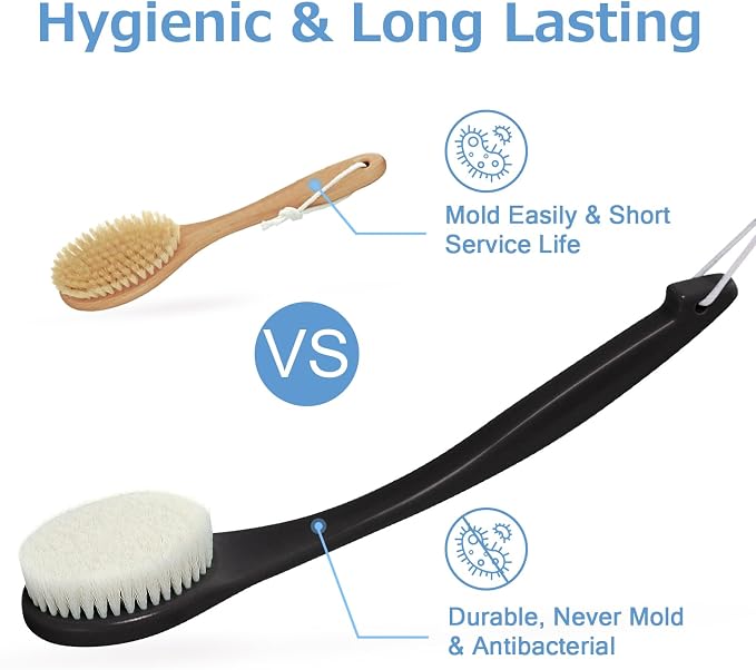Exfoliating Shower Brush Bath Body Brush, Never Mold 15" Back Brush Long Handle - Image 3
