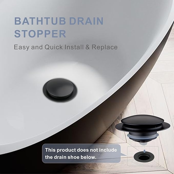 Matte Black Tub Drain Stopper, Hidrop Pop Up Universal Tub Dain Tip Toe Bathtub - Image 3