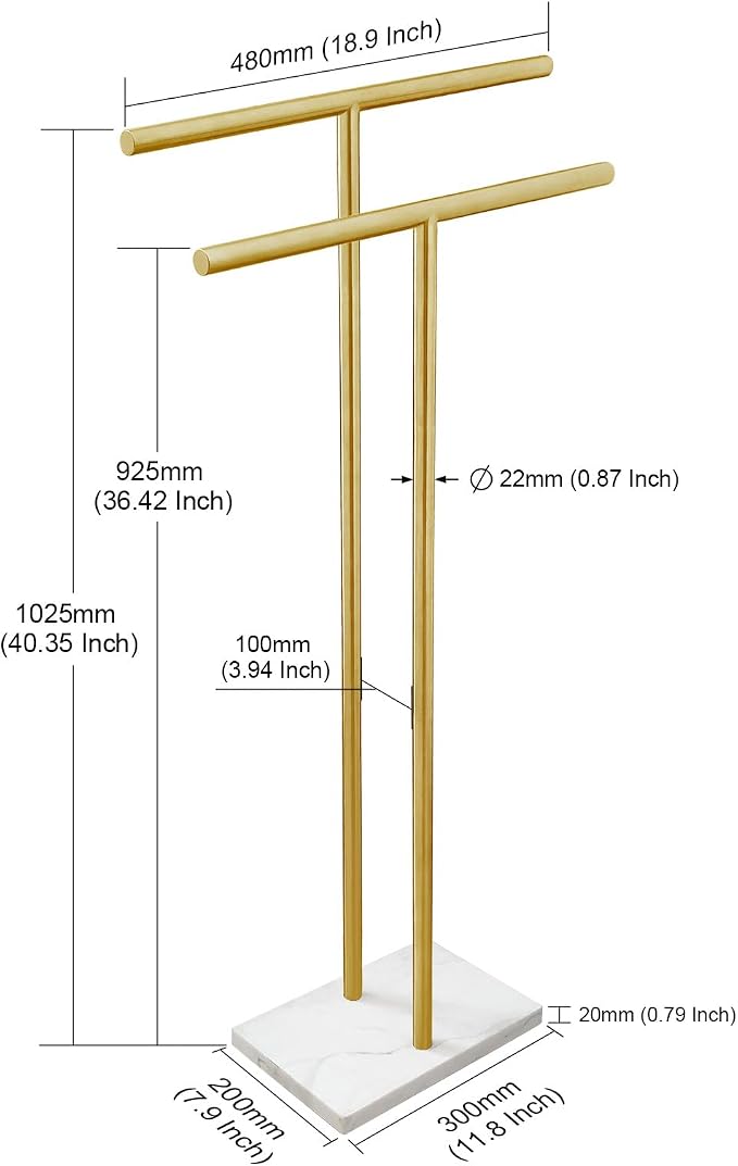 40 Inch Standing Towel Rack for Bathroom Floor Double-T Shape Bath Sheet Holder - Image 2