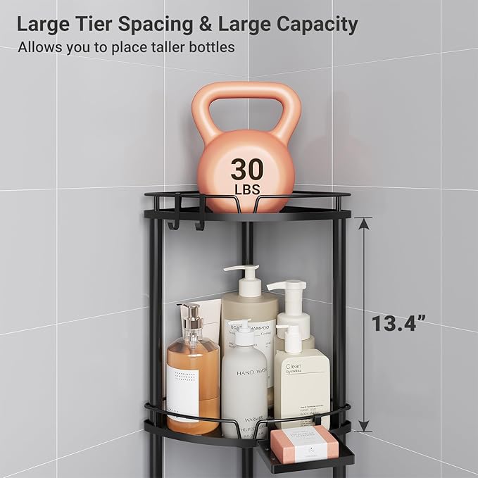 ELYKEN Corner Shower Caddy Standing, 4 Tier Rustproof Metal Shower Organizer - Image 5