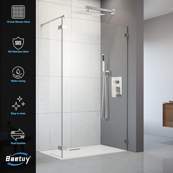 Shower Faucet Set Bathroom Square Rain Shower Head and Handle Set, Wall Mounted - Image 7