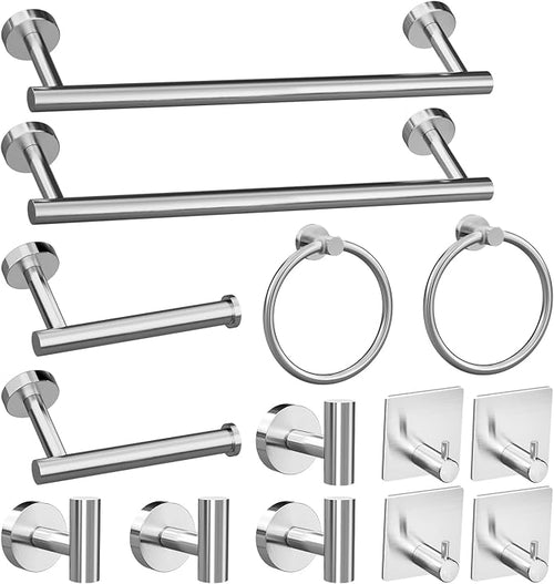 14-Piece Bathroom Hardware Set, Brushed Nickel Stainless Steel, Wall-Mounted by LckpptInc