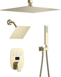 Temperature Display Brushed Gold Shower System Set, Push Button Shower Faucet by KATAIS
