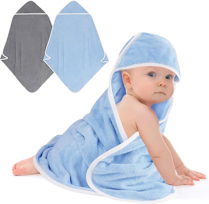Hooded Towel for Newborn, 2 Pack Soft Coral Fleece Baby Towels, Ultra Absorbent by Unimade