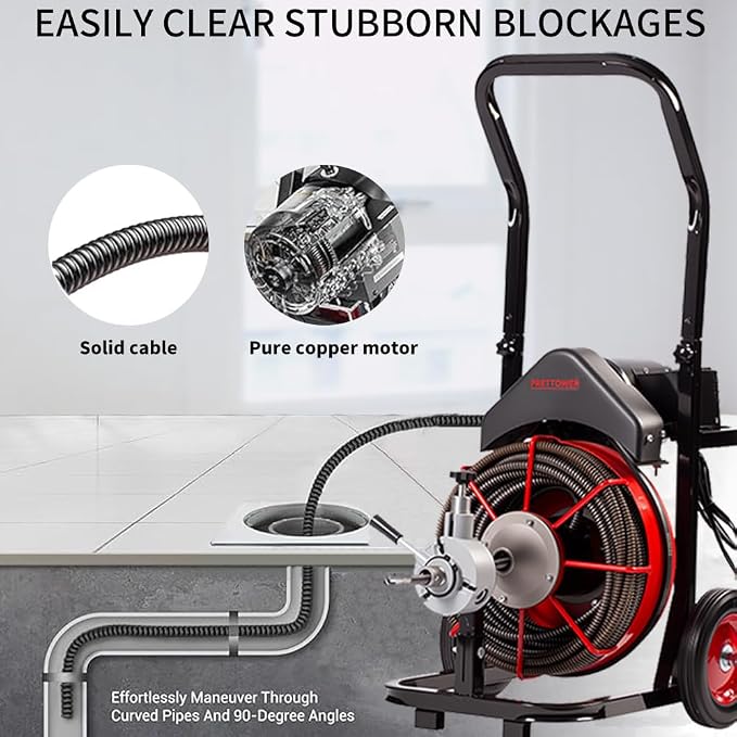 100FT x 1/2 inch Electric Drain Washer, Sewer Spiral Automatic Feed Portable - Image 5
