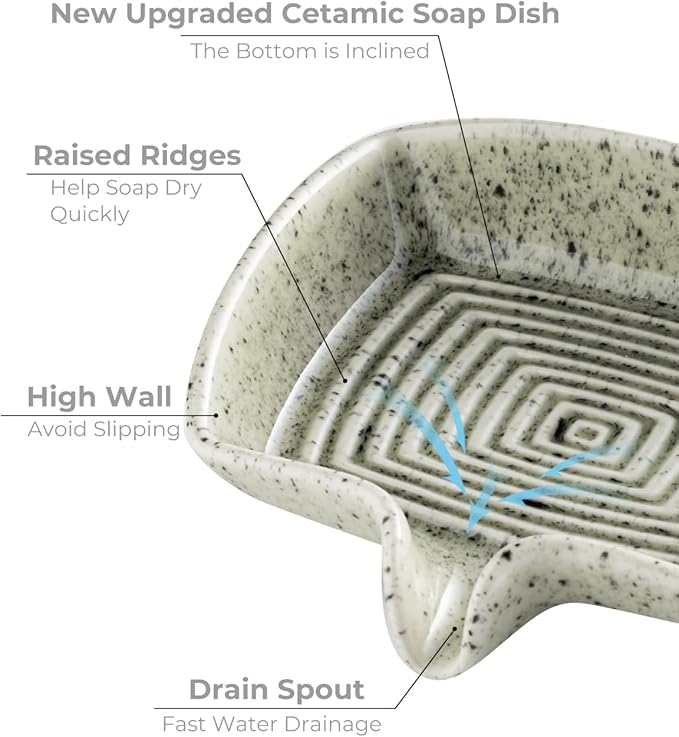 Self Draining Soap Dish, Ceramic Drain Soap Holder Waterfall Design Soap Saver - Image 3